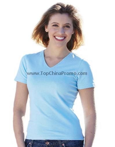 Women's 98% Cotton/ 2% Spandex V Neck T-Shirt